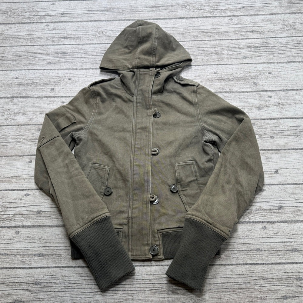 Vintage Armor Jeans Jacket Women's XS Olive Green Hooded Military Cotton Twill